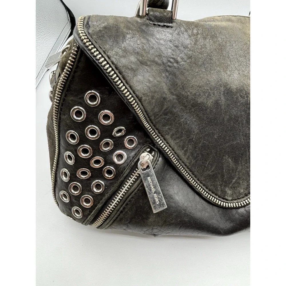 Michael Kors‎ Y2K Black Silver Studded Hobo Shoulder Bag Grunge Leather